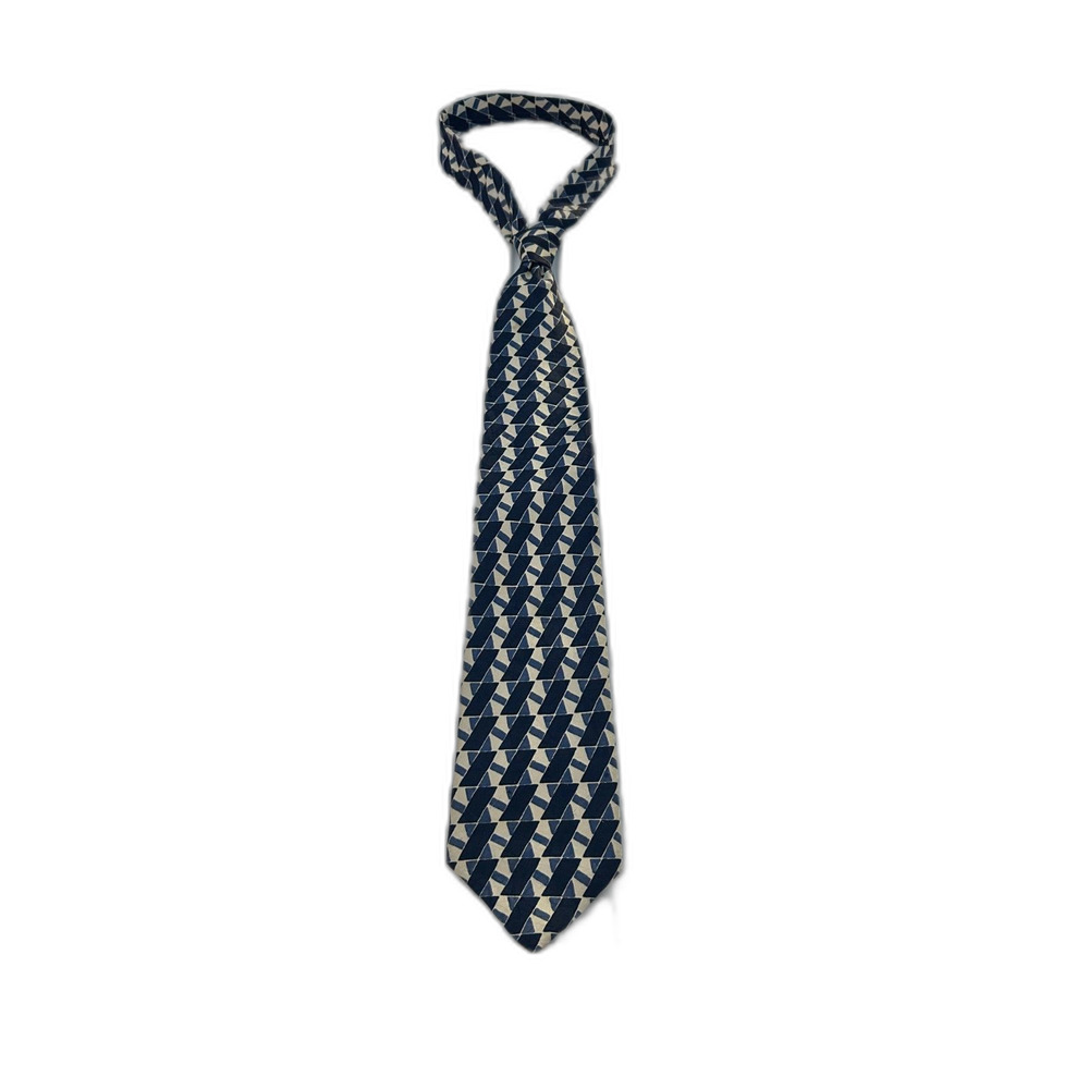 Como Collezione Geometric Pattern Blue and Cream Men's 100% Silk Tie